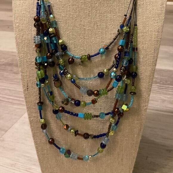 Chicos Green and Blue Beaded Sea Beads Multi Stranded Necklace - Picture 1 of 4